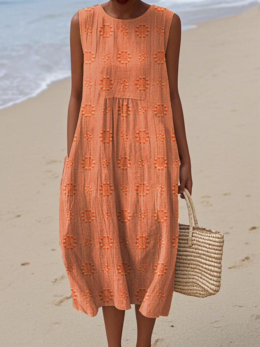 ARIANNA|SOMMERKLEID AUS BAUMWOLLE MIT BESTICKTER TASCHE