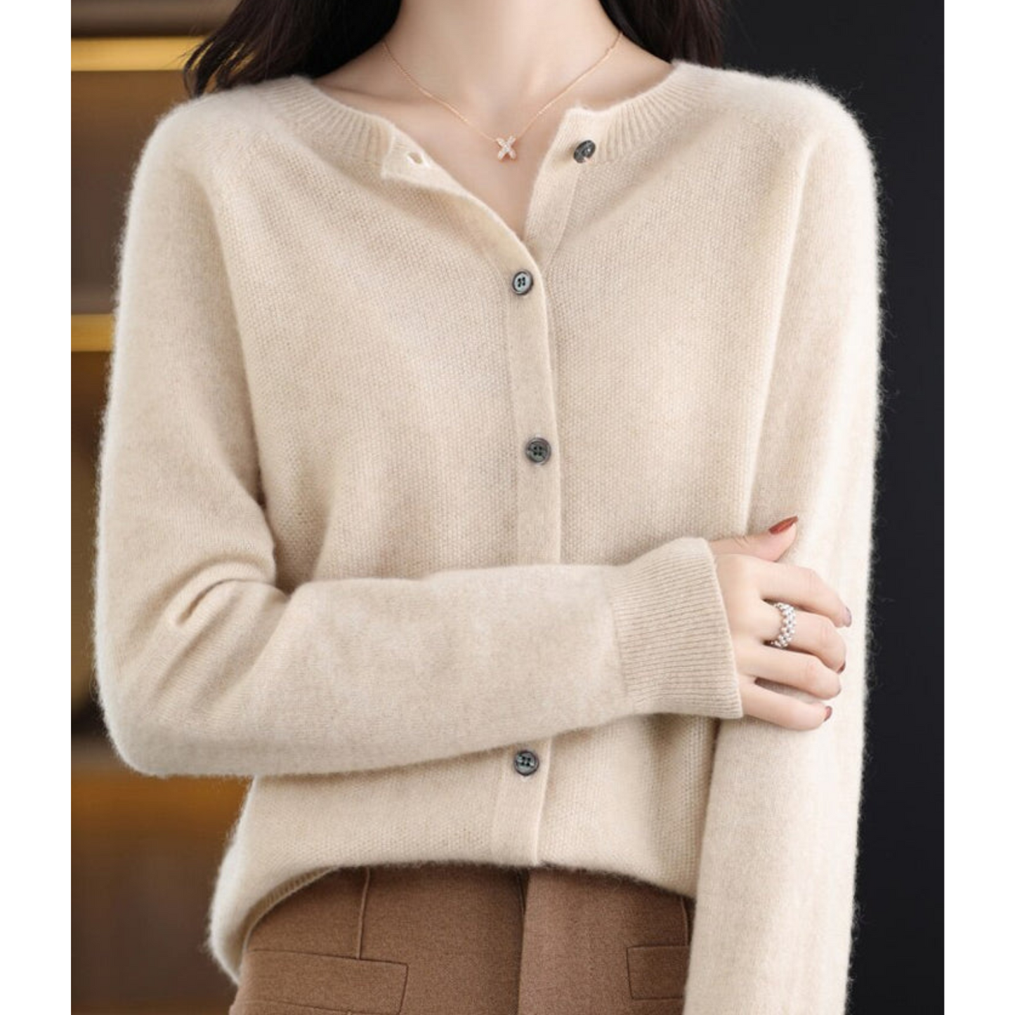 THARAH | Damen O-Ausschnitt Strickjacken-Pullover