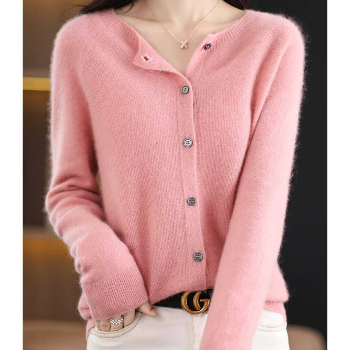 THARAH | Damen O-Ausschnitt Strickjacken-Pullover