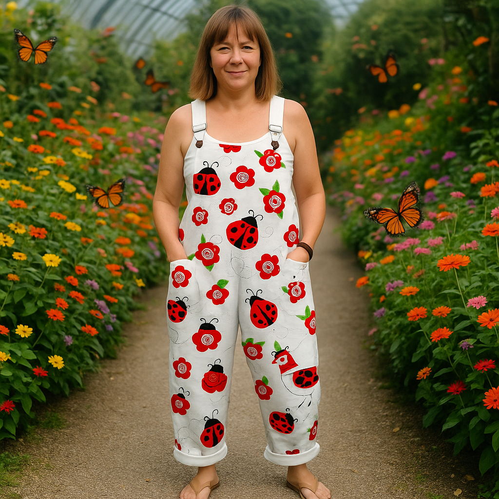 Damen Vintage Floral Jumpsuit - Bequemes Design mit weitem Bein