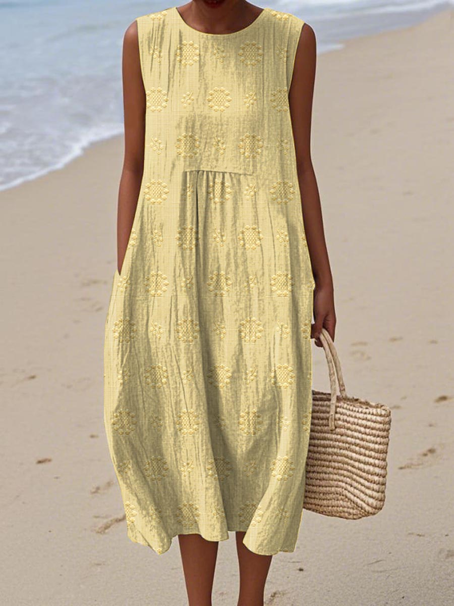 ARIANNA|SOMMERKLEID AUS BAUMWOLLE MIT BESTICKTER TASCHE