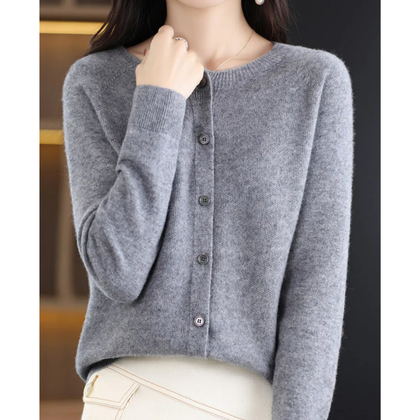 THARAH | Damen O-Ausschnitt Strickjacken-Pullover