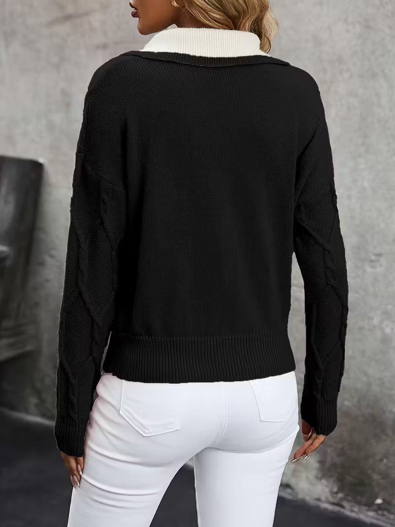 Mahalia™ | Strickpullover mit Kragen und Zopfmuster