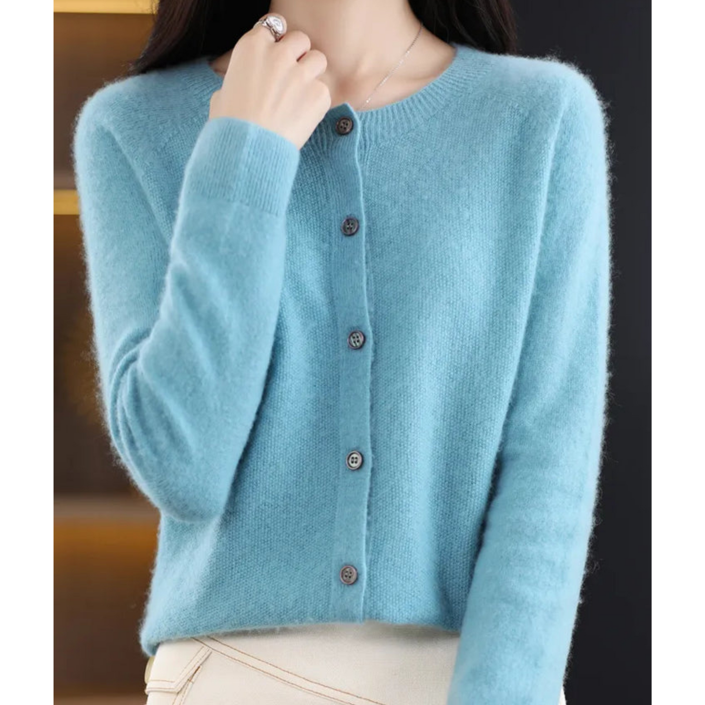 THARAH | Damen O-Ausschnitt Strickjacken-Pullover