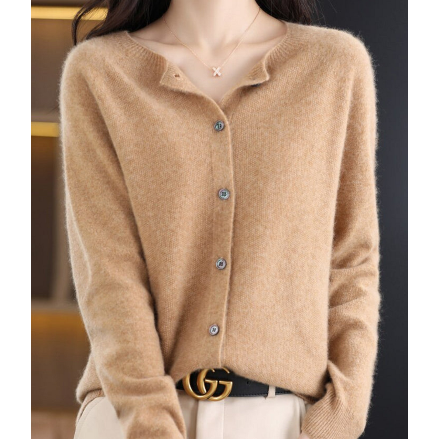 THARAH | Damen O-Ausschnitt Strickjacken-Pullover