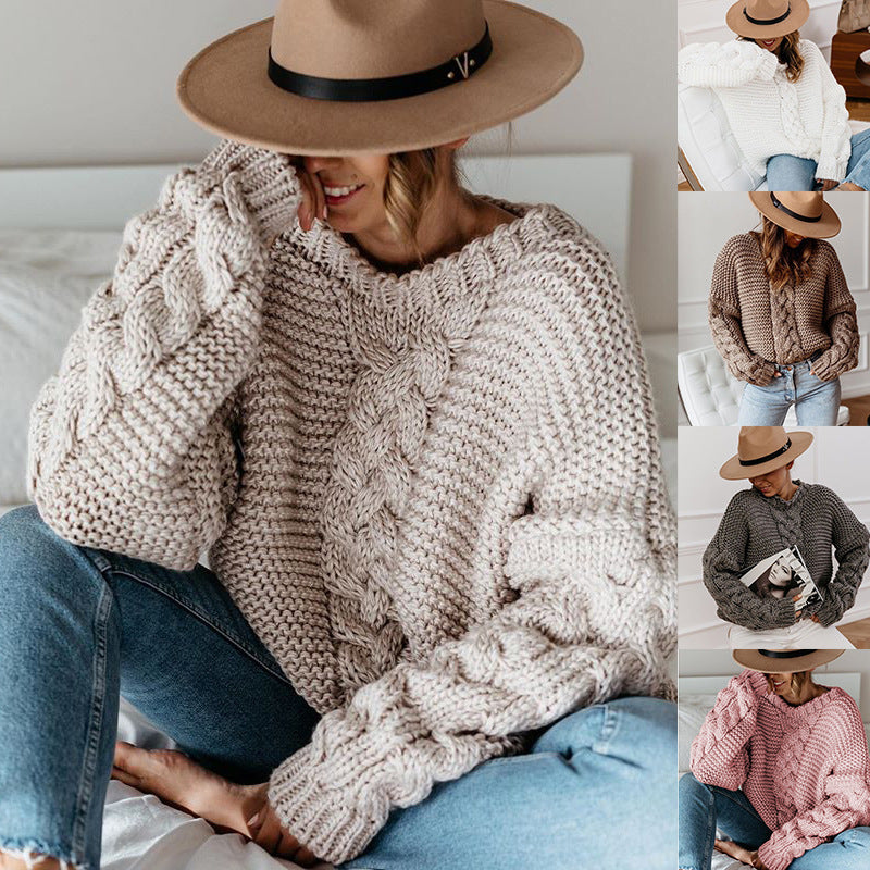 Atlena | Damen-Strickpullover im Chunky-Look mit Zopfmuster und lockerer Passform