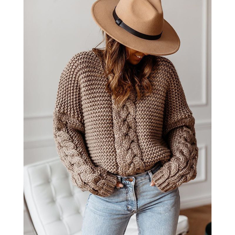 Atlena | Damen-Strickpullover im Chunky-Look mit Zopfmuster und lockerer Passform