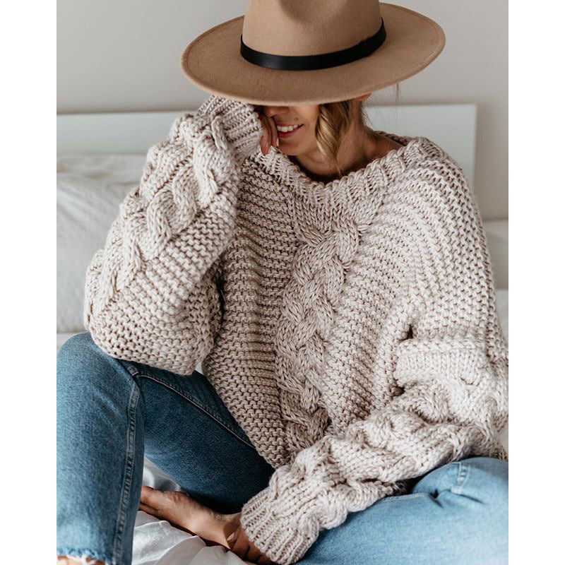 Atlena | Damen-Strickpullover im Chunky-Look mit Zopfmuster und lockerer Passform
