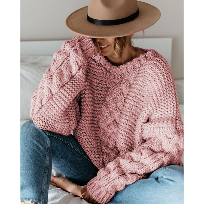 Atlena | Damen-Strickpullover im Chunky-Look mit Zopfmuster und lockerer Passform