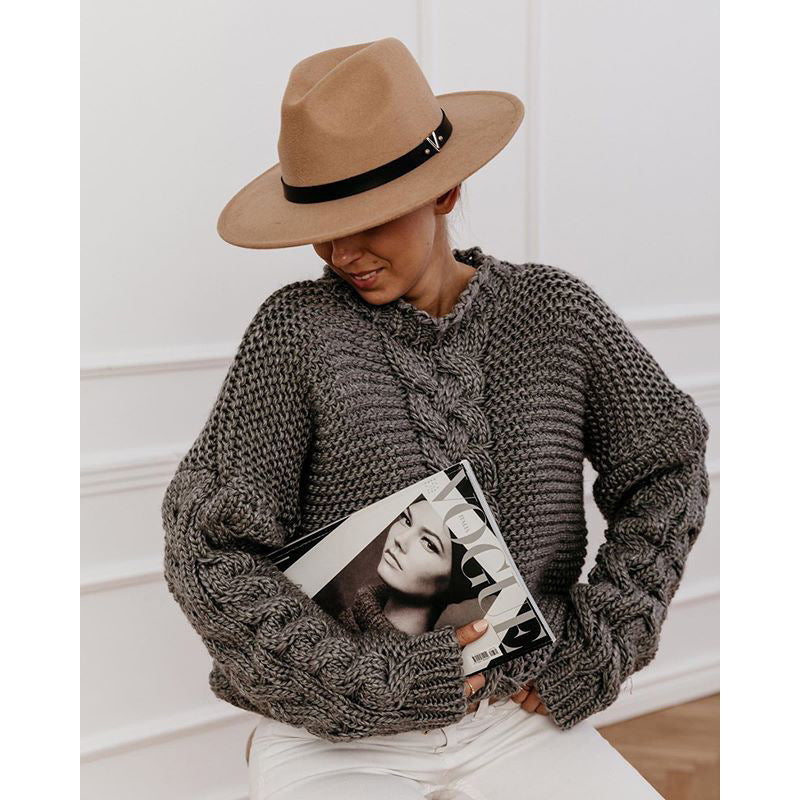 Atlena | Damen-Strickpullover im Chunky-Look mit Zopfmuster und lockerer Passform