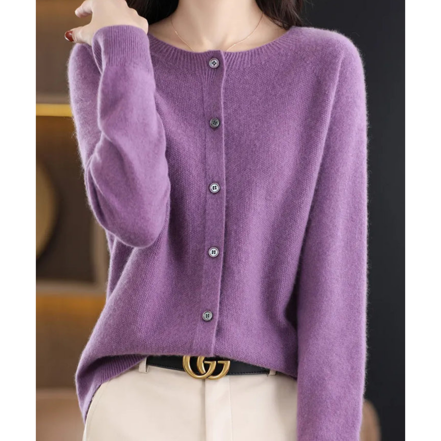 THARAH | Damen O-Ausschnitt Strickjacken-Pullover