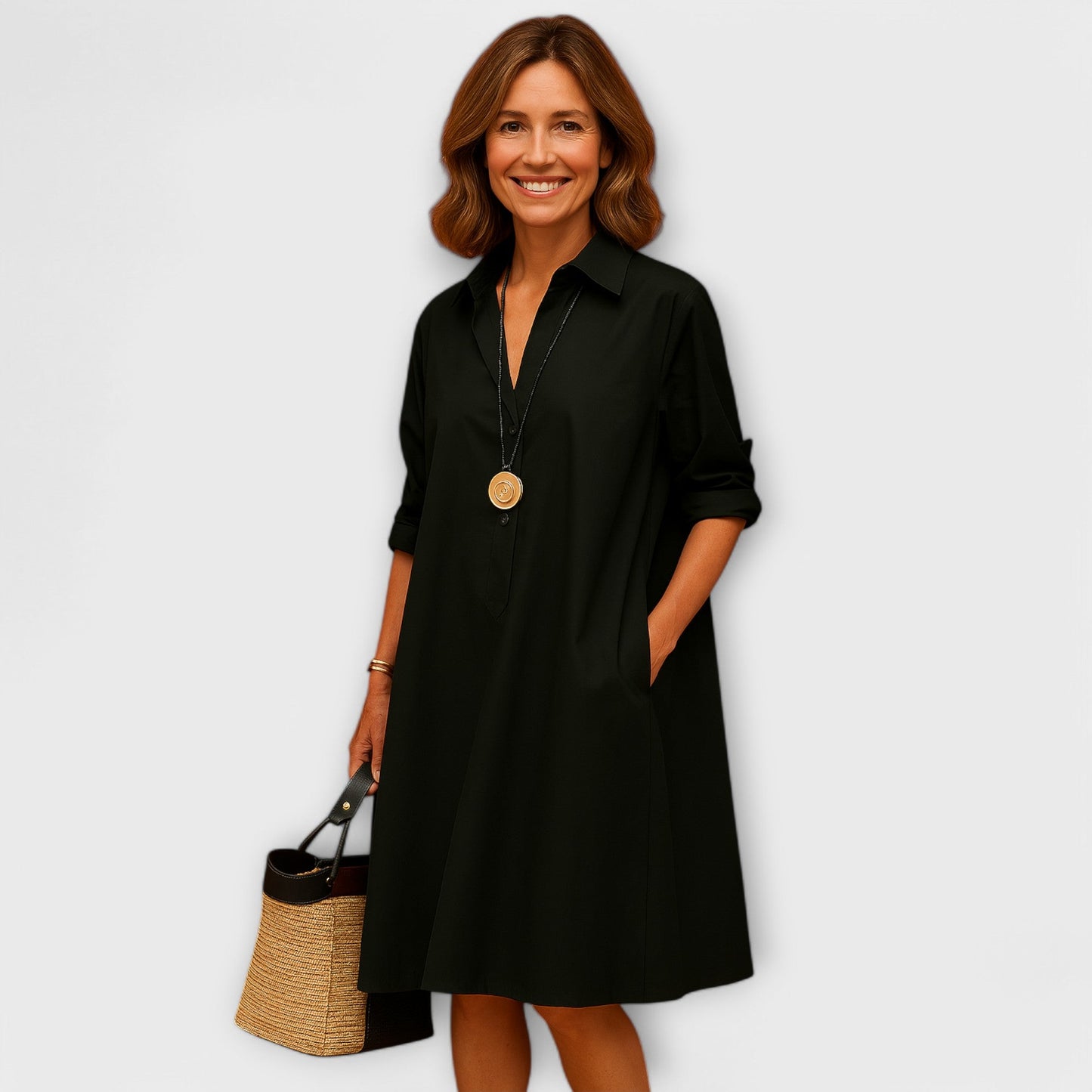 THARAH | Modernes Hemdkleid mit Kragen und Dreiviertel-Ärmeln