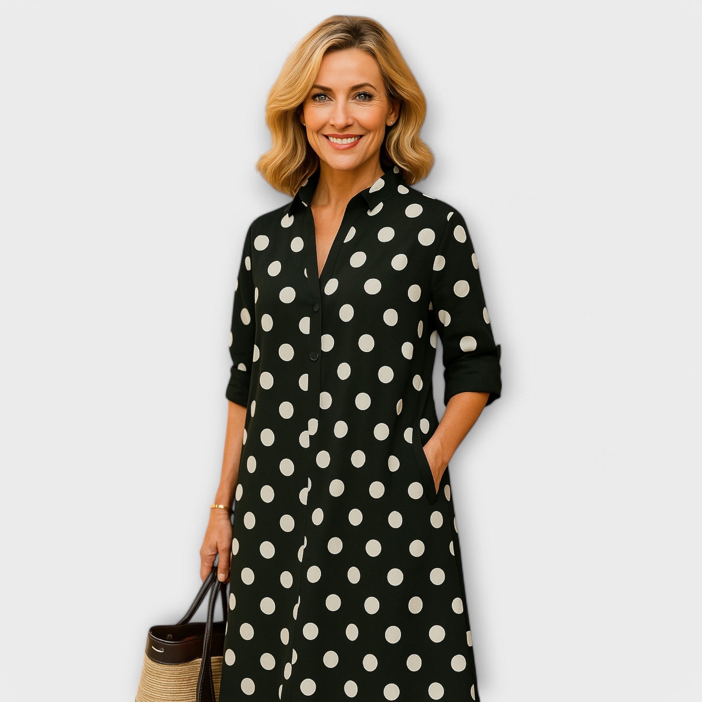 THARAH | Modernes Hemdkleid mit Kragen und Dreiviertel-Ärmeln