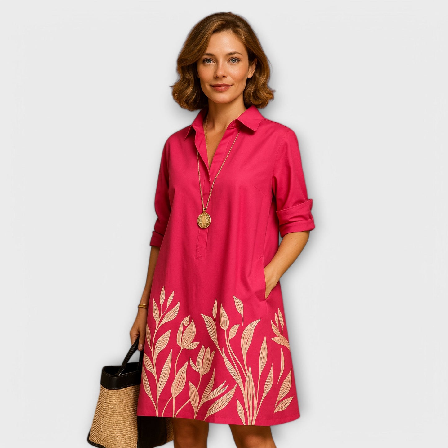 THARAH | Modernes Hemdkleid mit Kragen und Dreiviertel-Ärmeln