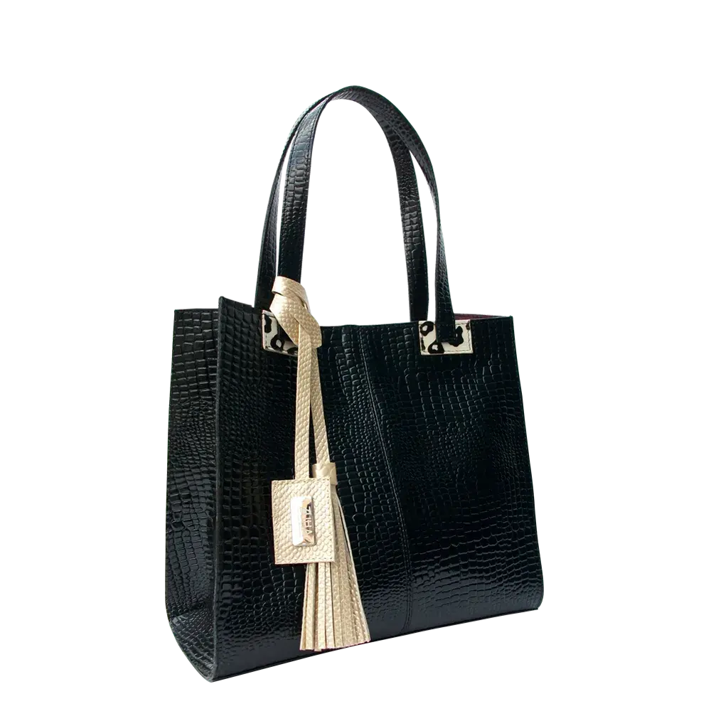Sara Damen schwarze Reptilleder Tasche