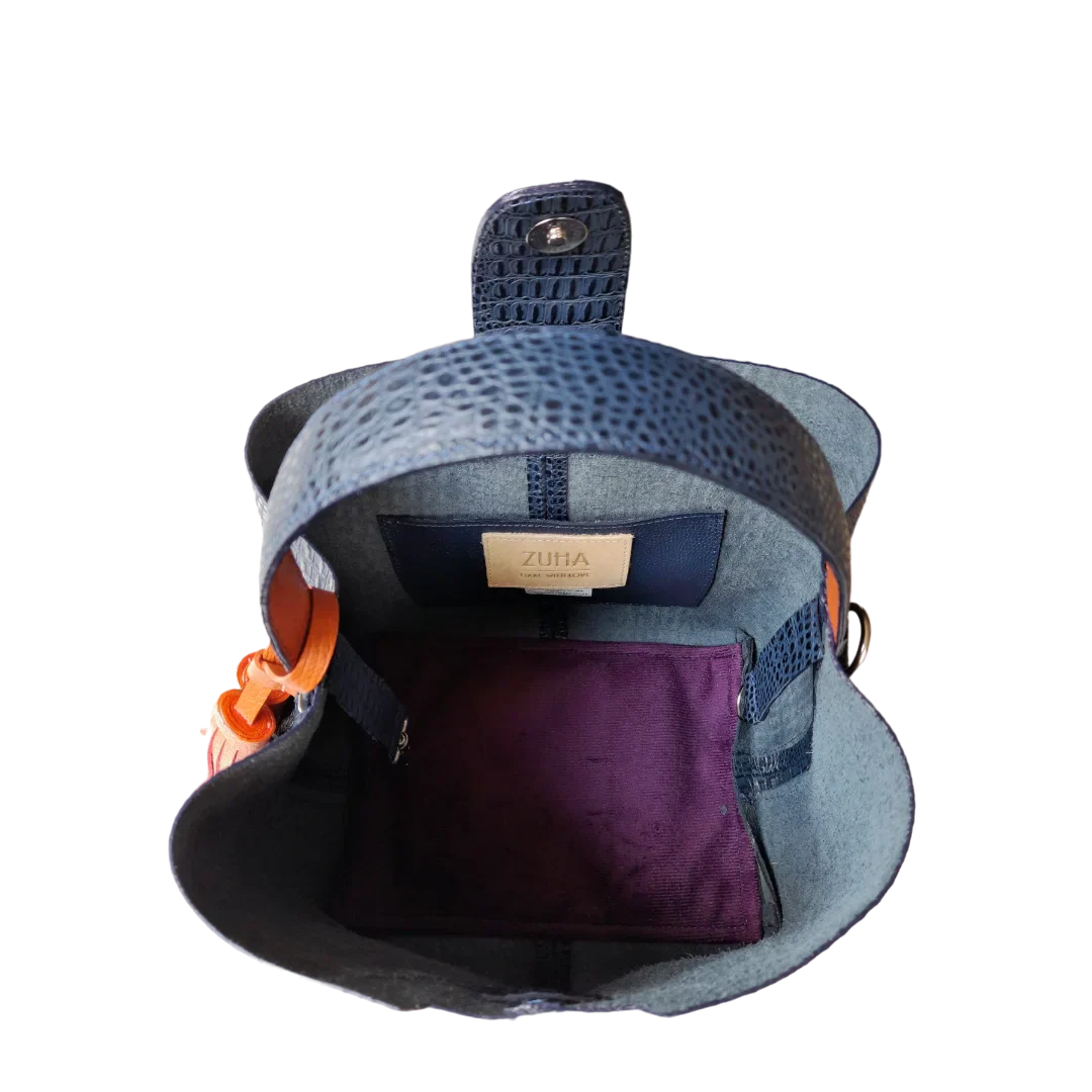 Lucia Damen kleine Ledertasche in dunkelblauem Echsenleder