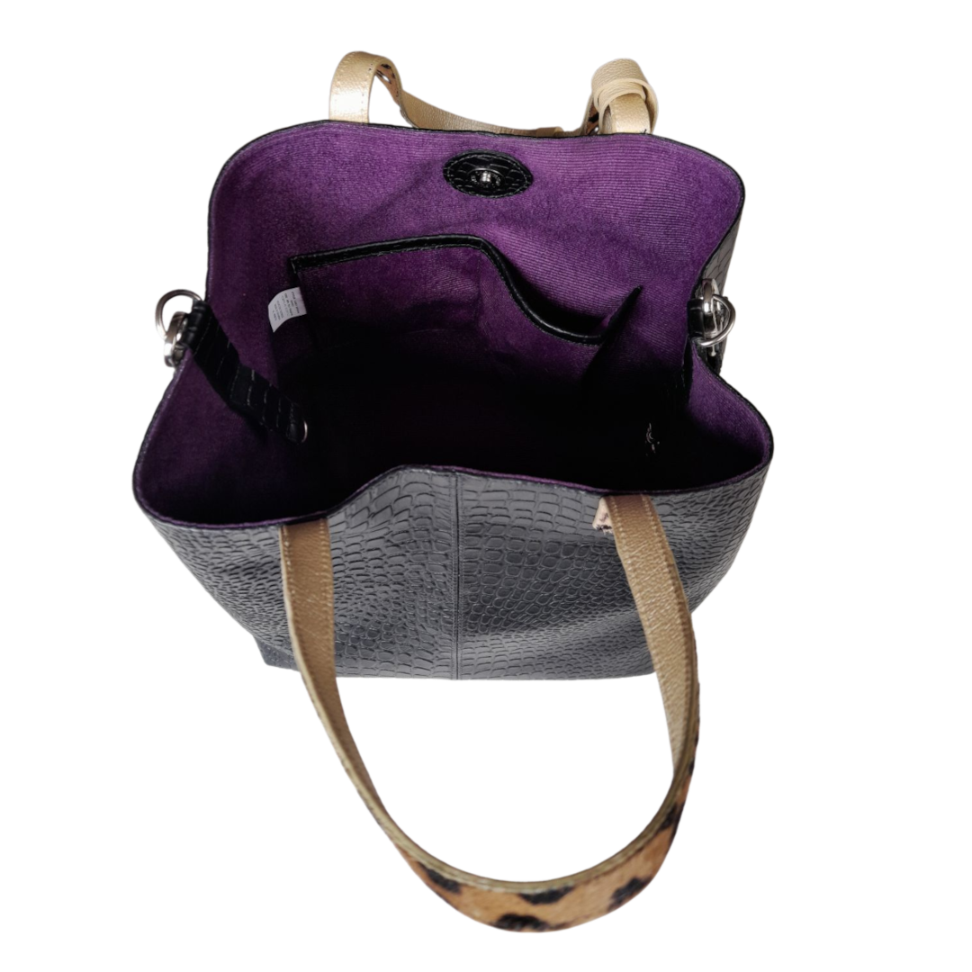 Giulia Reptil schwarze Lederhandtasche für Frauen