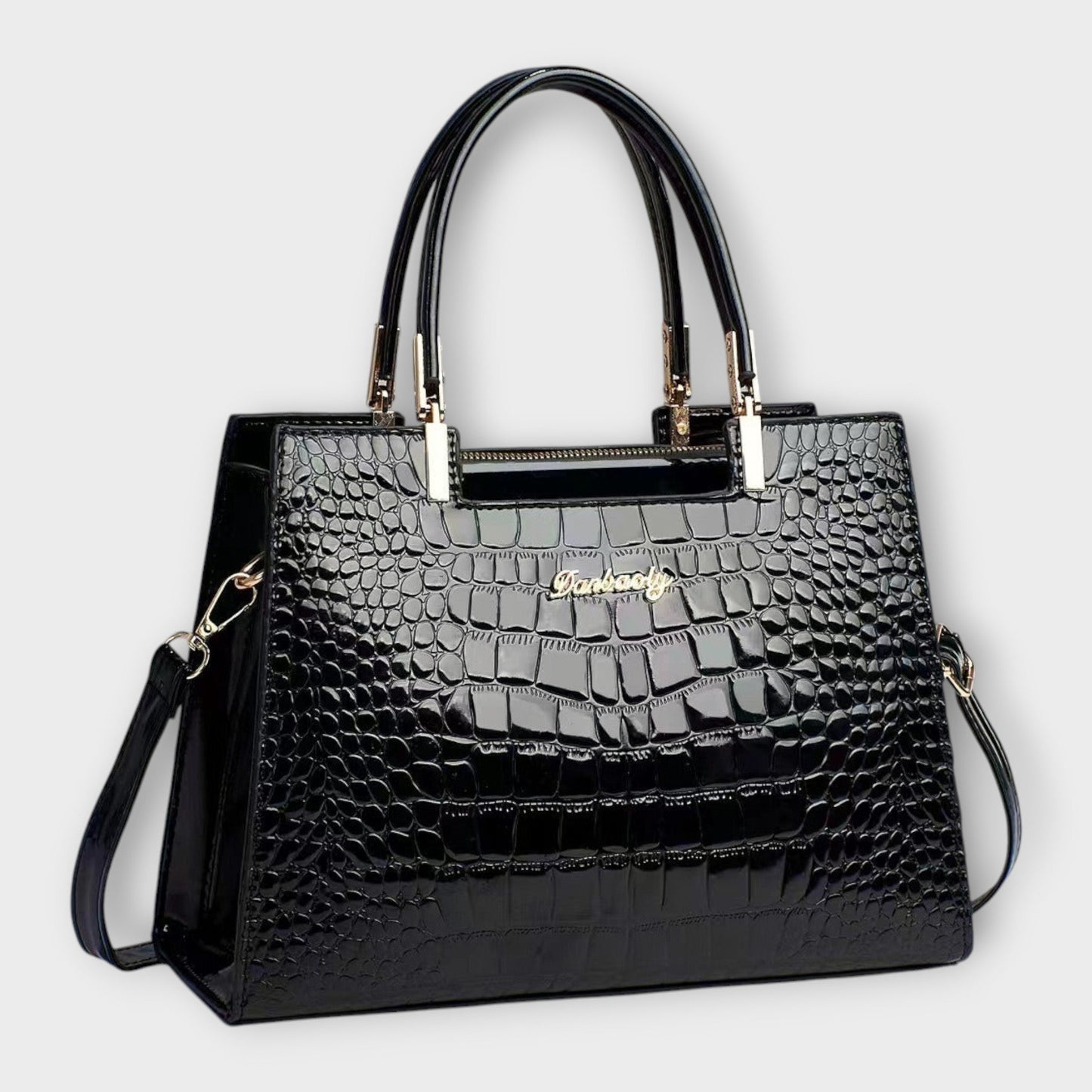 Olivia – Glänzende Handtasche mit Krokodilmuster