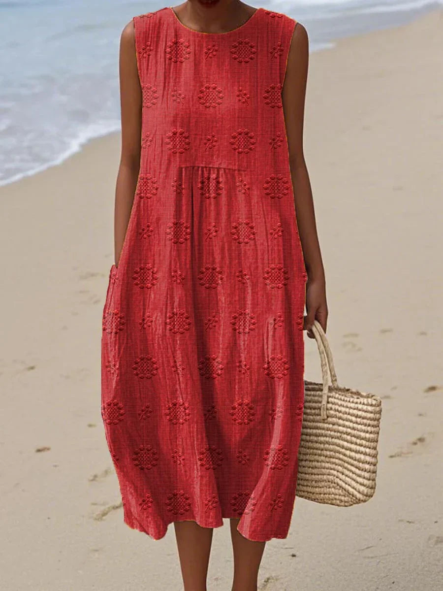 ARIANNA|SOMMERKLEID AUS BAUMWOLLE MIT BESTICKTER TASCHE