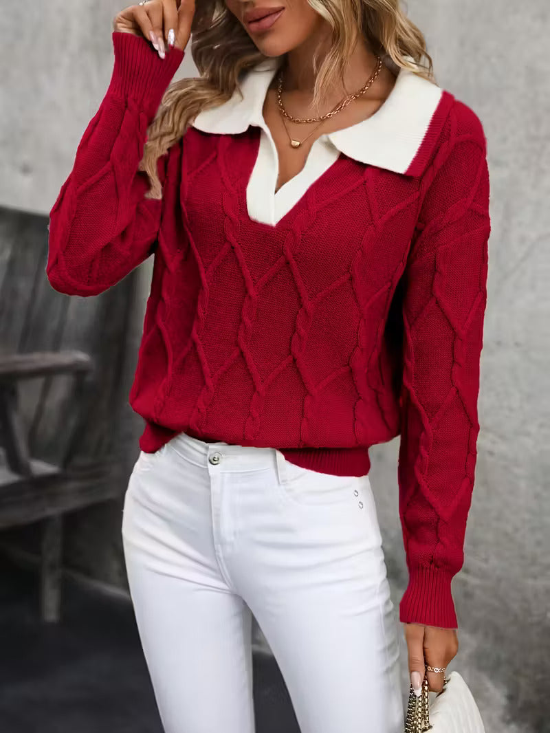 Mahalia™ | Strickpullover mit Kragen und Zopfmuster