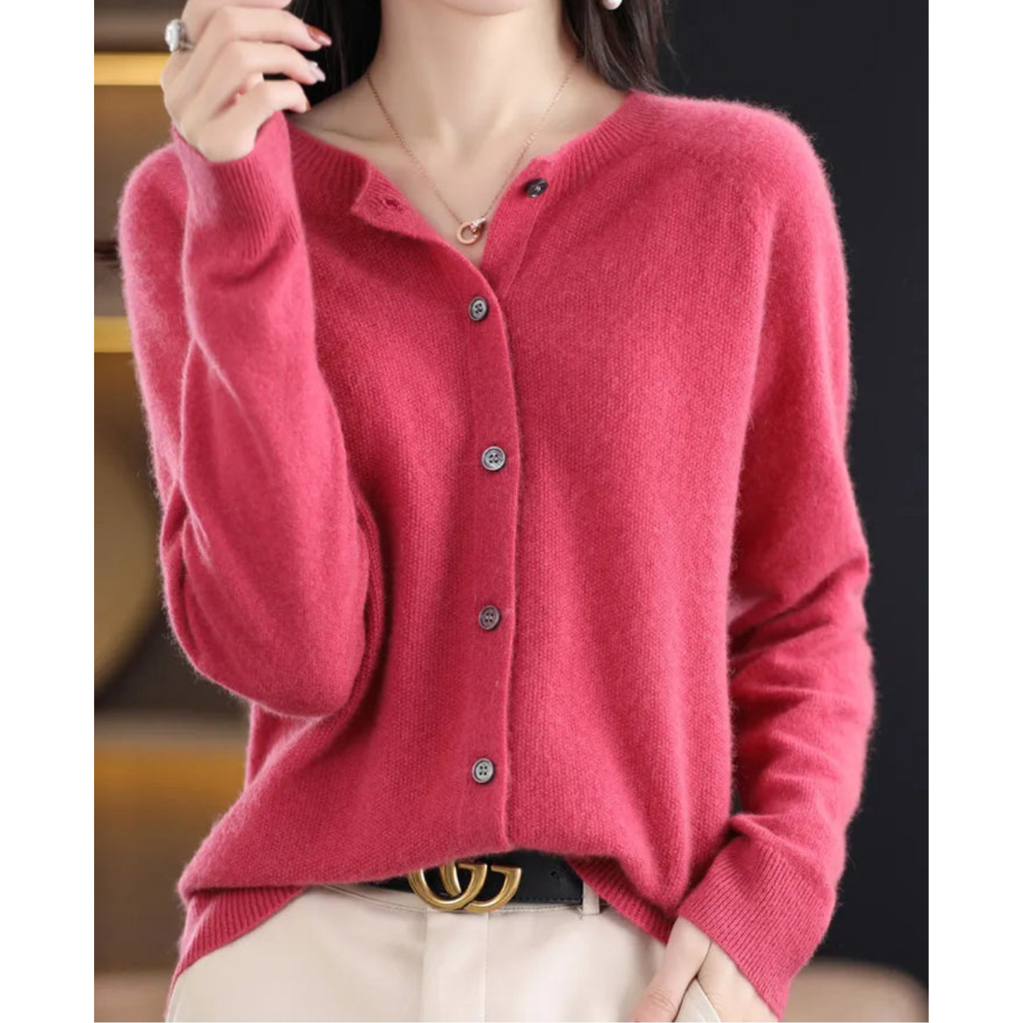 THARAH | Damen O-Ausschnitt Strickjacken-Pullover