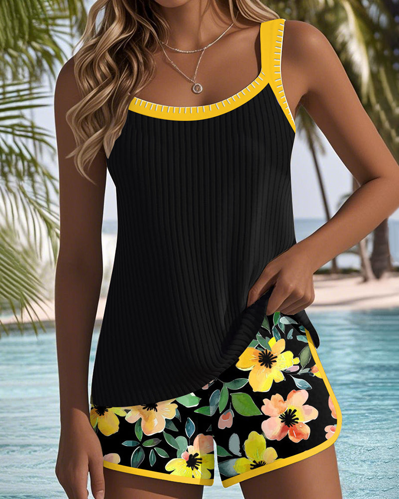Lenny | Schwarzer floraler Tankini mit Strandshorts | Letzter Tag 80 % Rabatt!