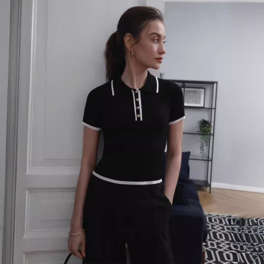 Knopfdetaillierte Strickbluse