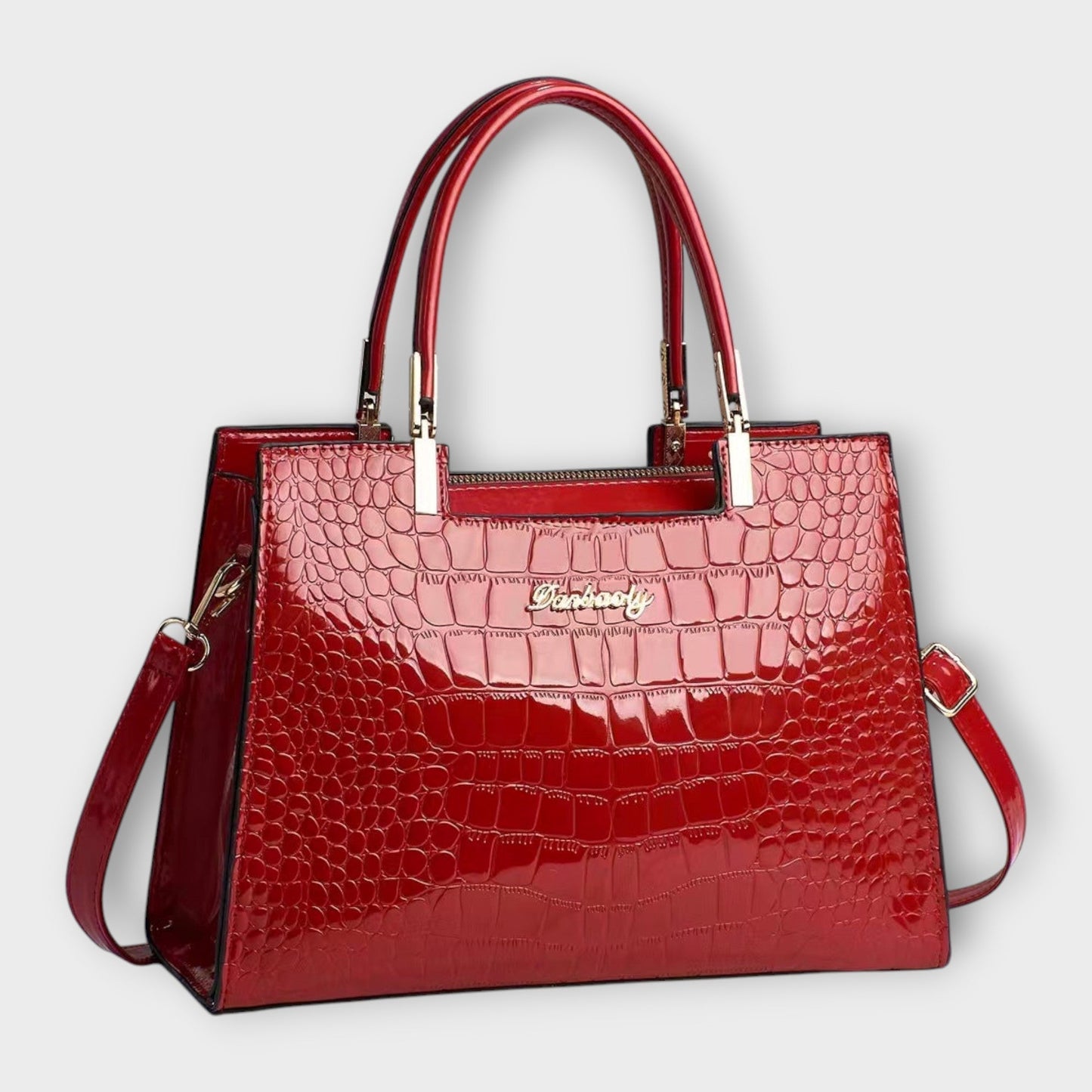 Olivia – Glänzende Handtasche mit Krokodilmuster