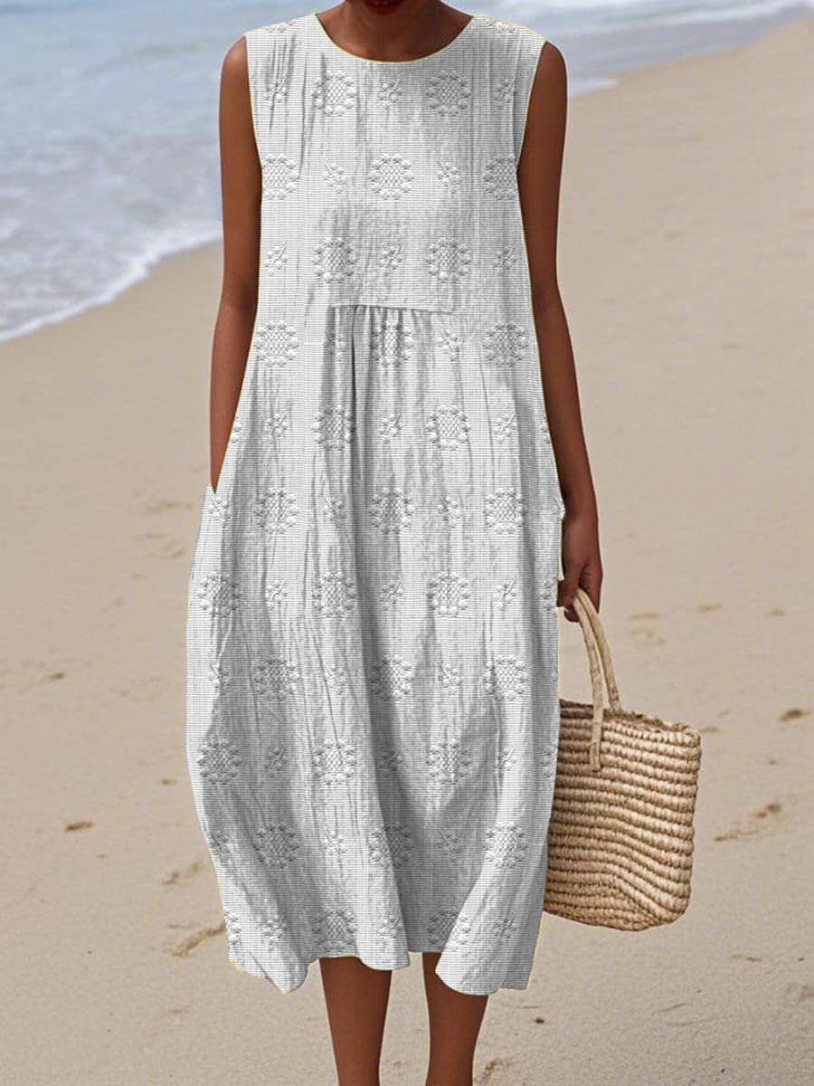 ARIANNA|SOMMERKLEID AUS BAUMWOLLE MIT BESTICKTER TASCHE