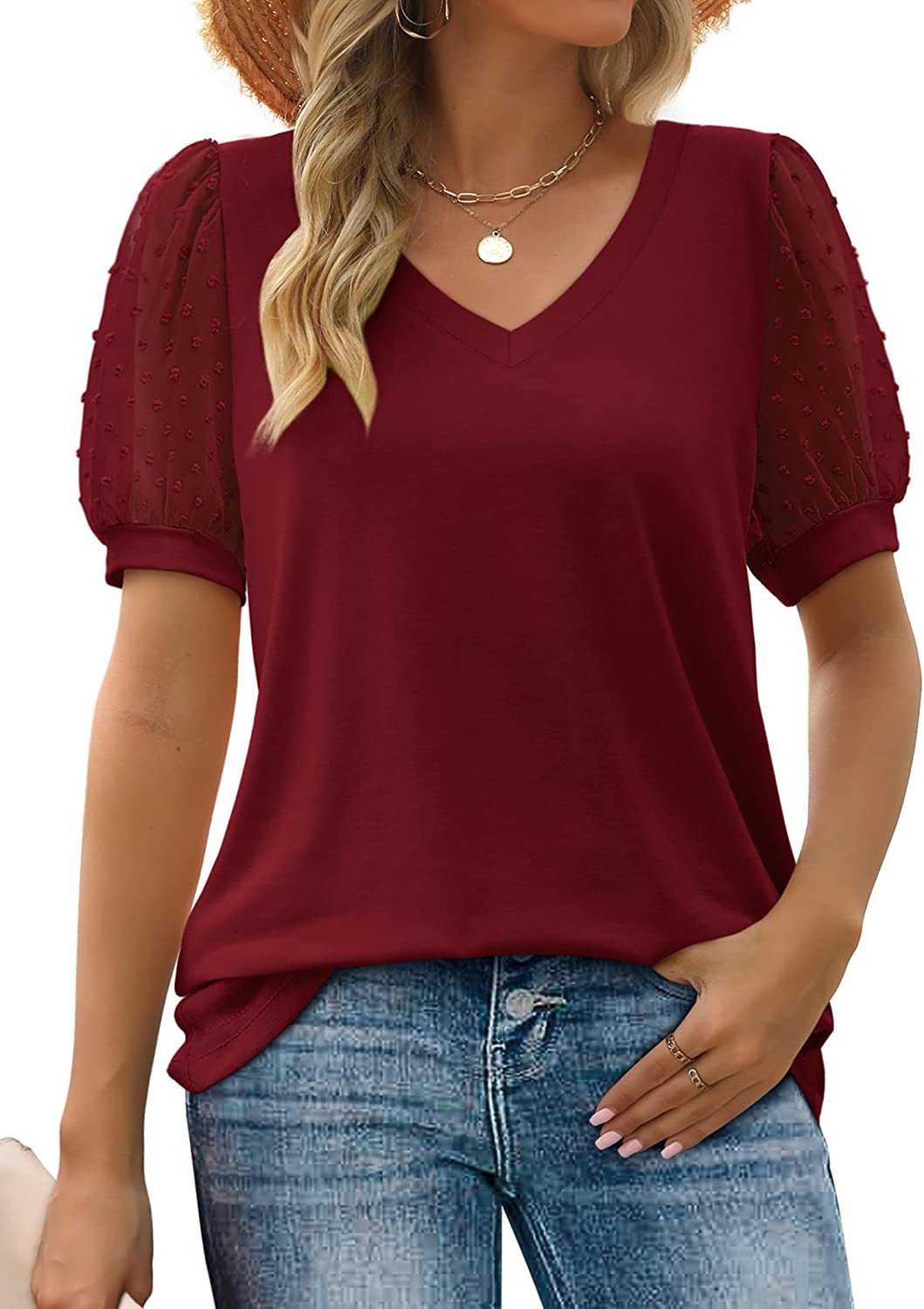 YVONNE | BLUSE MIT TRANSPARENTEN ÄRMELN UND V-AUSSCHNITT