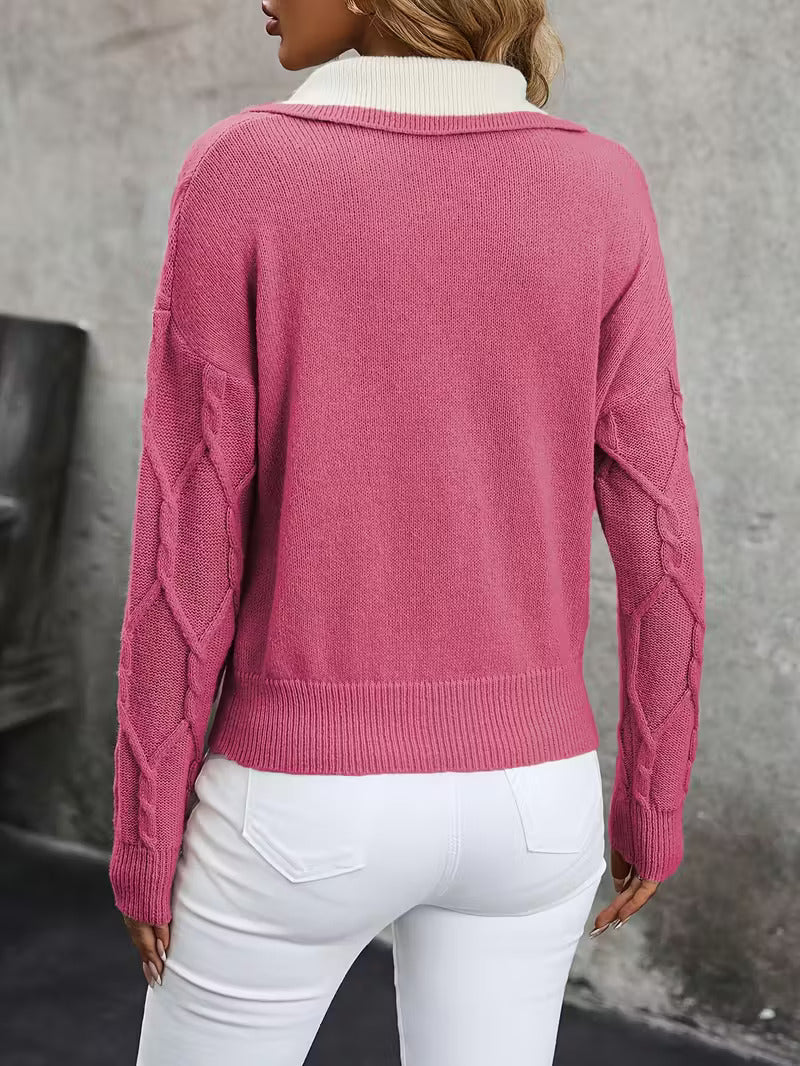 Mahalia™ | Strickpullover mit Kragen und Zopfmuster