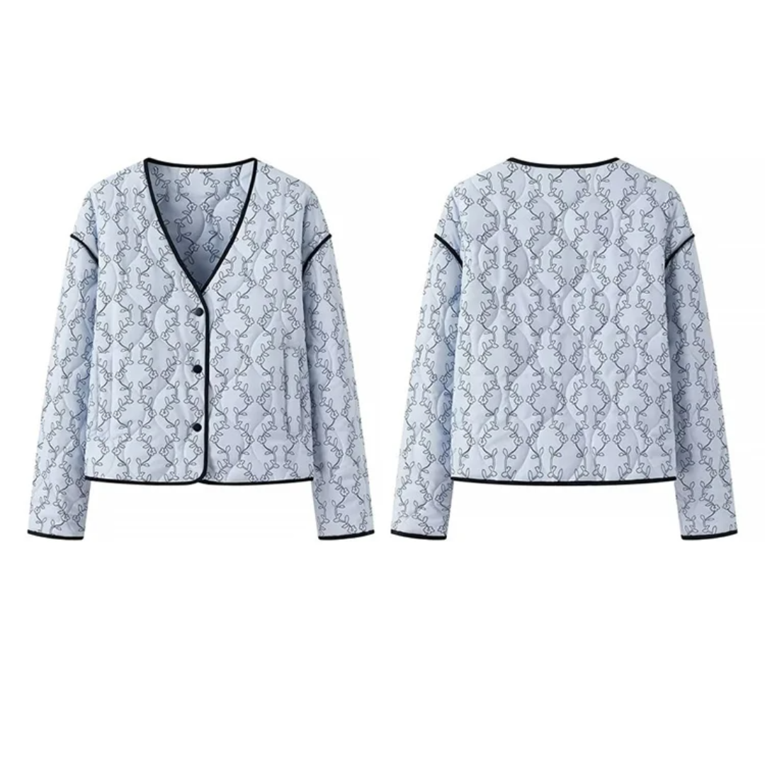 Emma's | Blaue Floral Steppjacke mit V-Ausschnitt