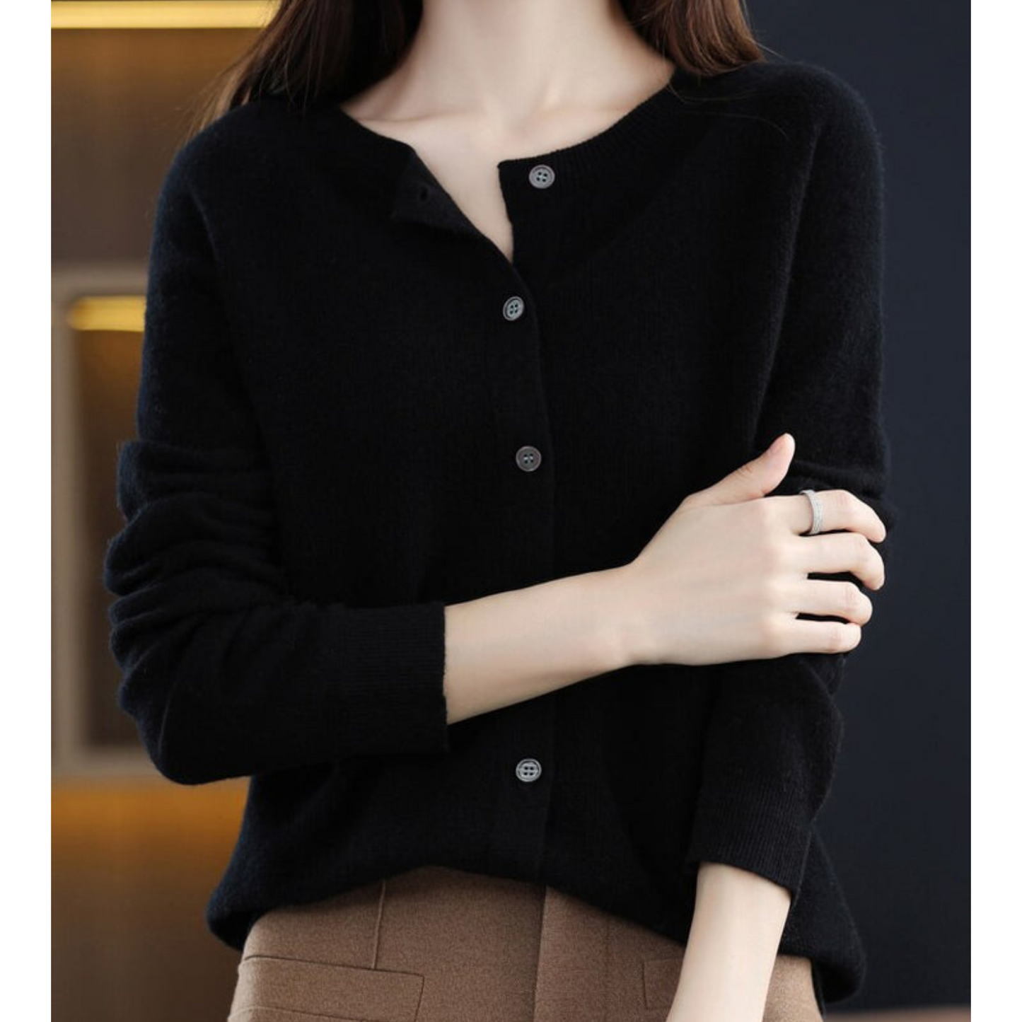 THARAH | Damen O-Ausschnitt Strickjacken-Pullover