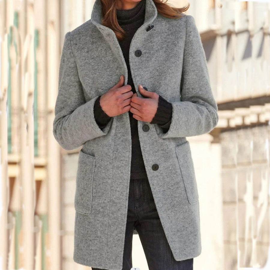 Autumn™ – Retro-Damen-Windjacke mit Knöpfen und Stehkragen