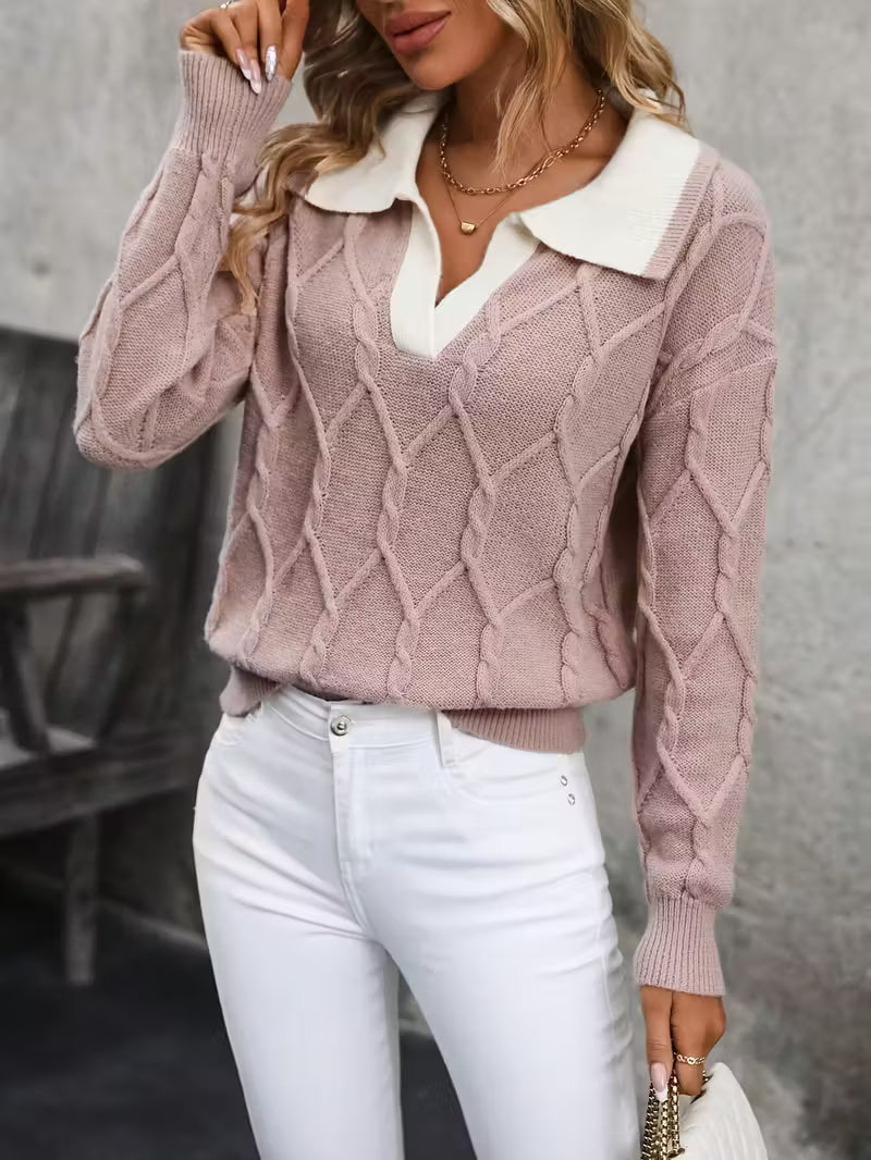 Mahalia™ | Strickpullover mit Kragen und Zopfmuster