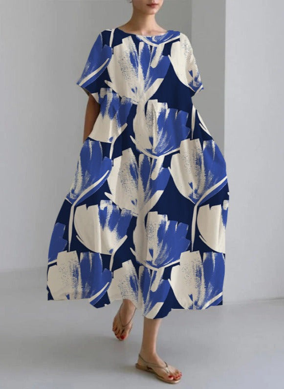 THARAH | Luxus locker sitzend Crew Rundhalsausschnitt Kleid