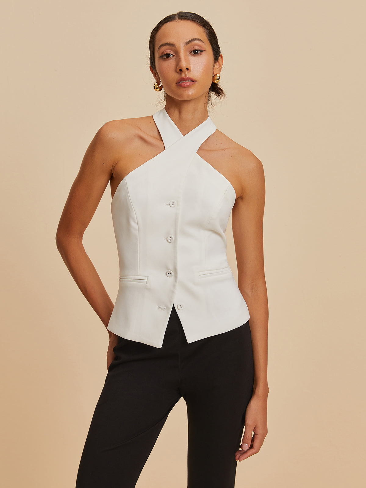 THARAH - Rückenfreies Tank-Top mit Kreuzkragen