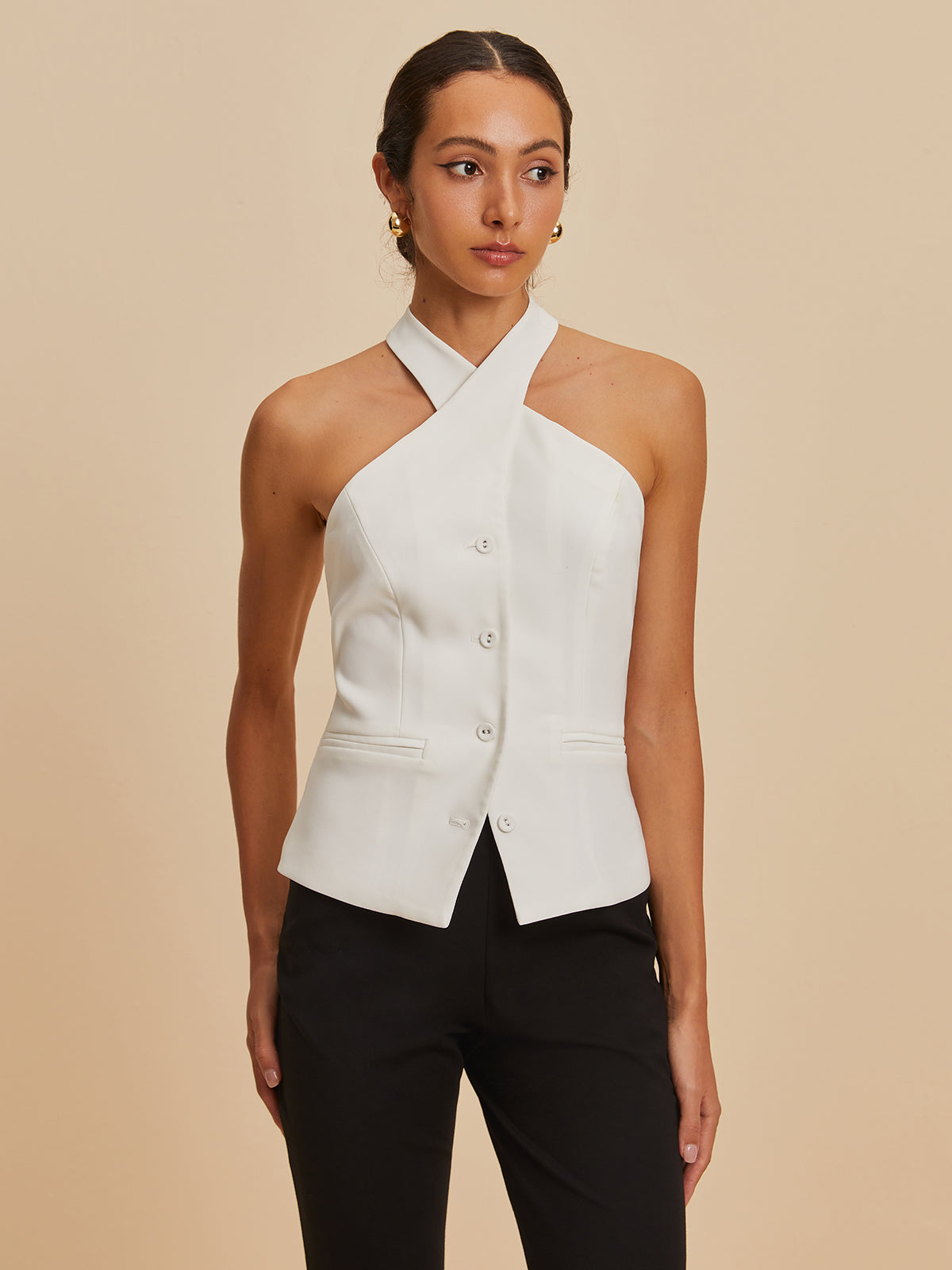 THARAH - Rückenfreies Tank-Top mit Kreuzkragen