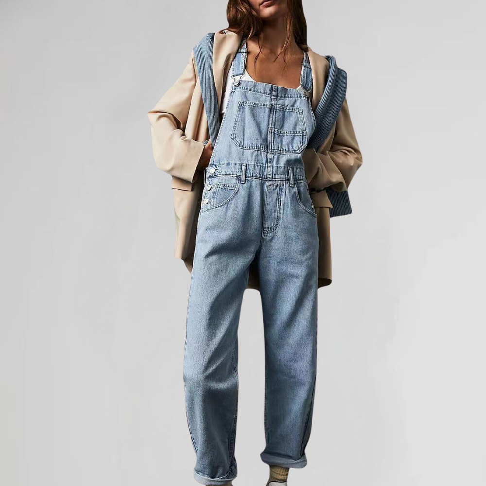 THARAH | Damen-latzhose aus denim mit cross-back-design