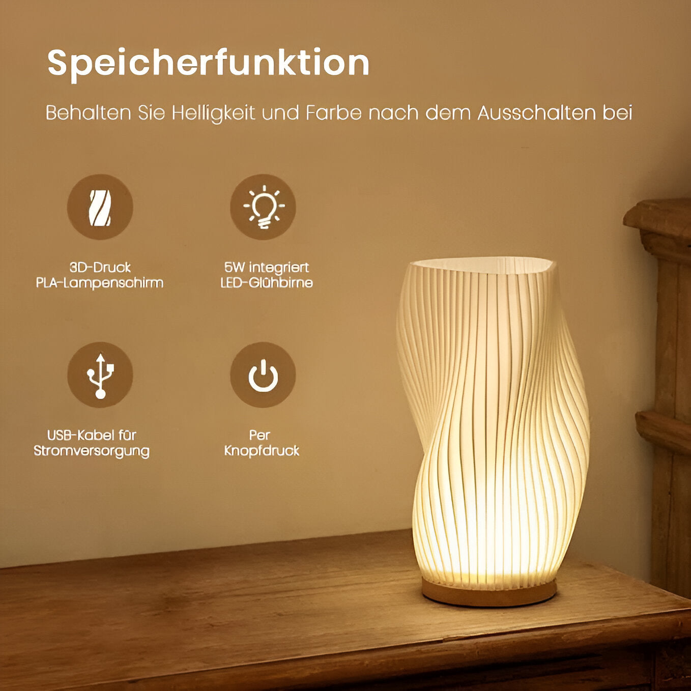 THARAH | Moderne cremefarbene 3D-Wellenlampe