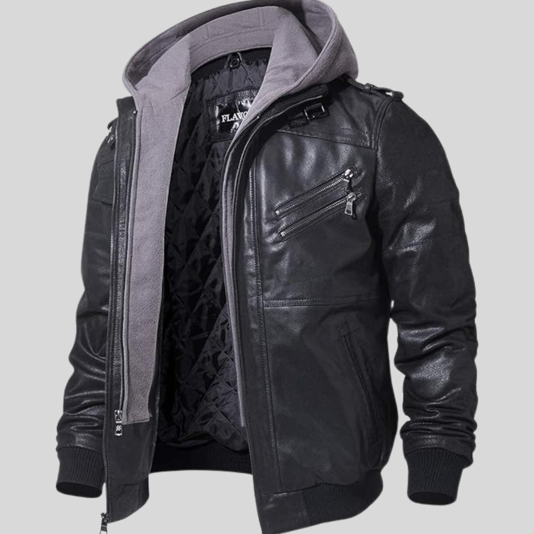 Louie | Lederjacke mit abnehmbarer Kapuze