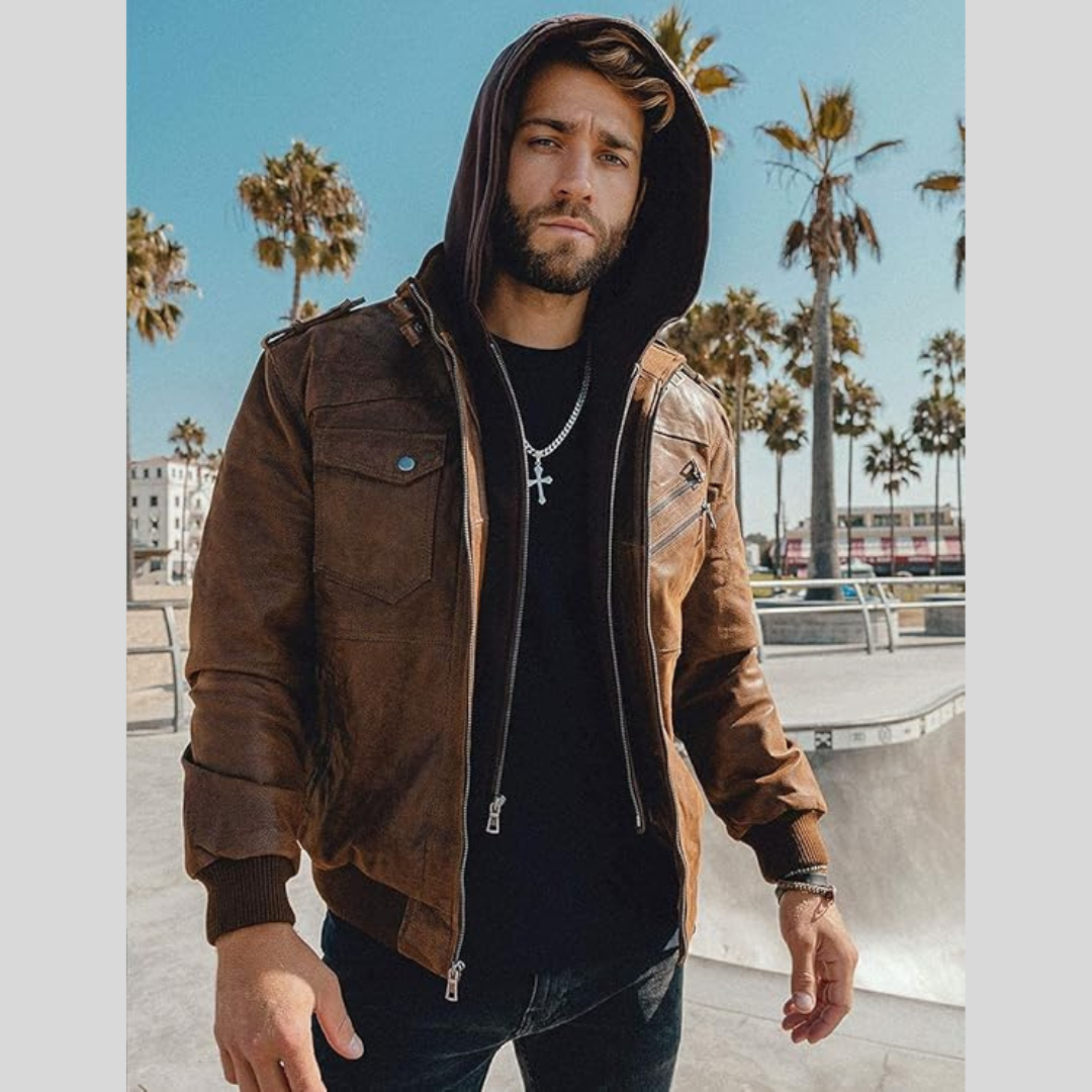 Louie | Lederjacke mit abnehmbarer Kapuze