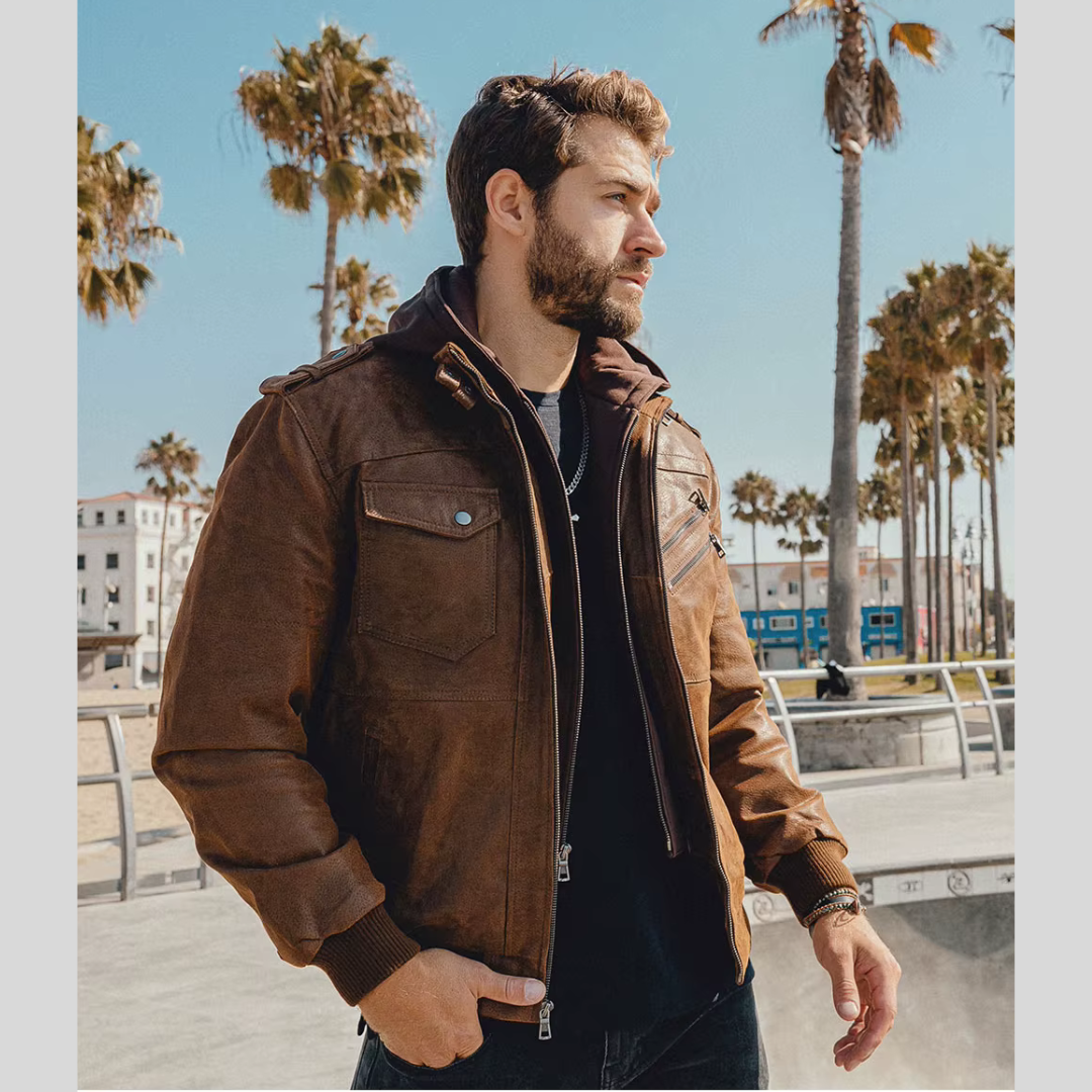 Louie | Lederjacke mit abnehmbarer Kapuze