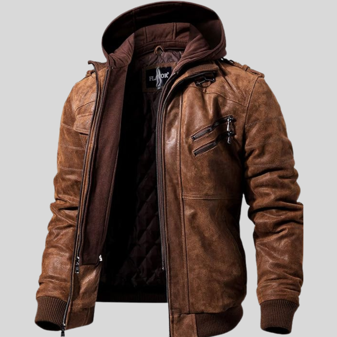Louie | Lederjacke mit abnehmbarer Kapuze