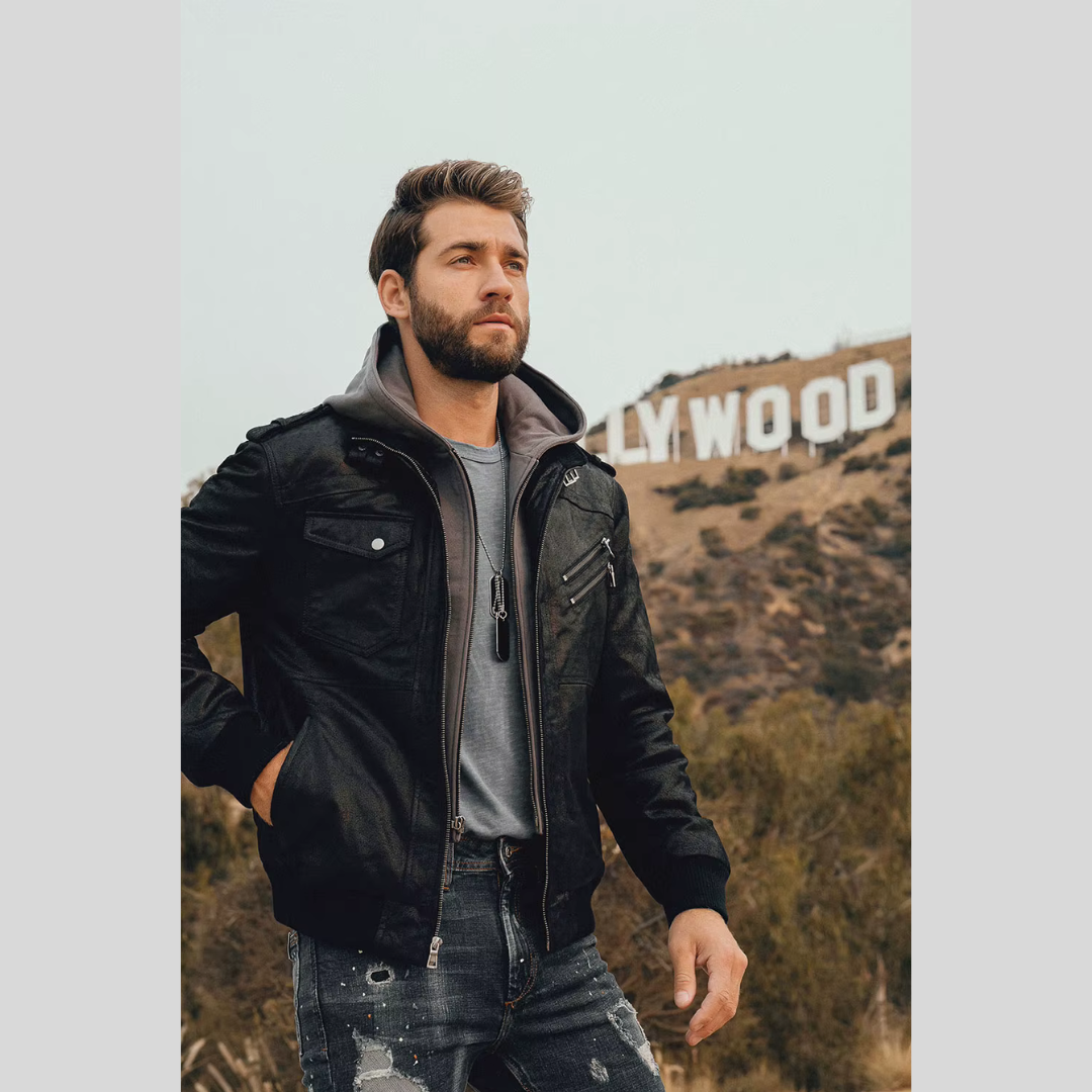 Louie | Lederjacke mit abnehmbarer Kapuze