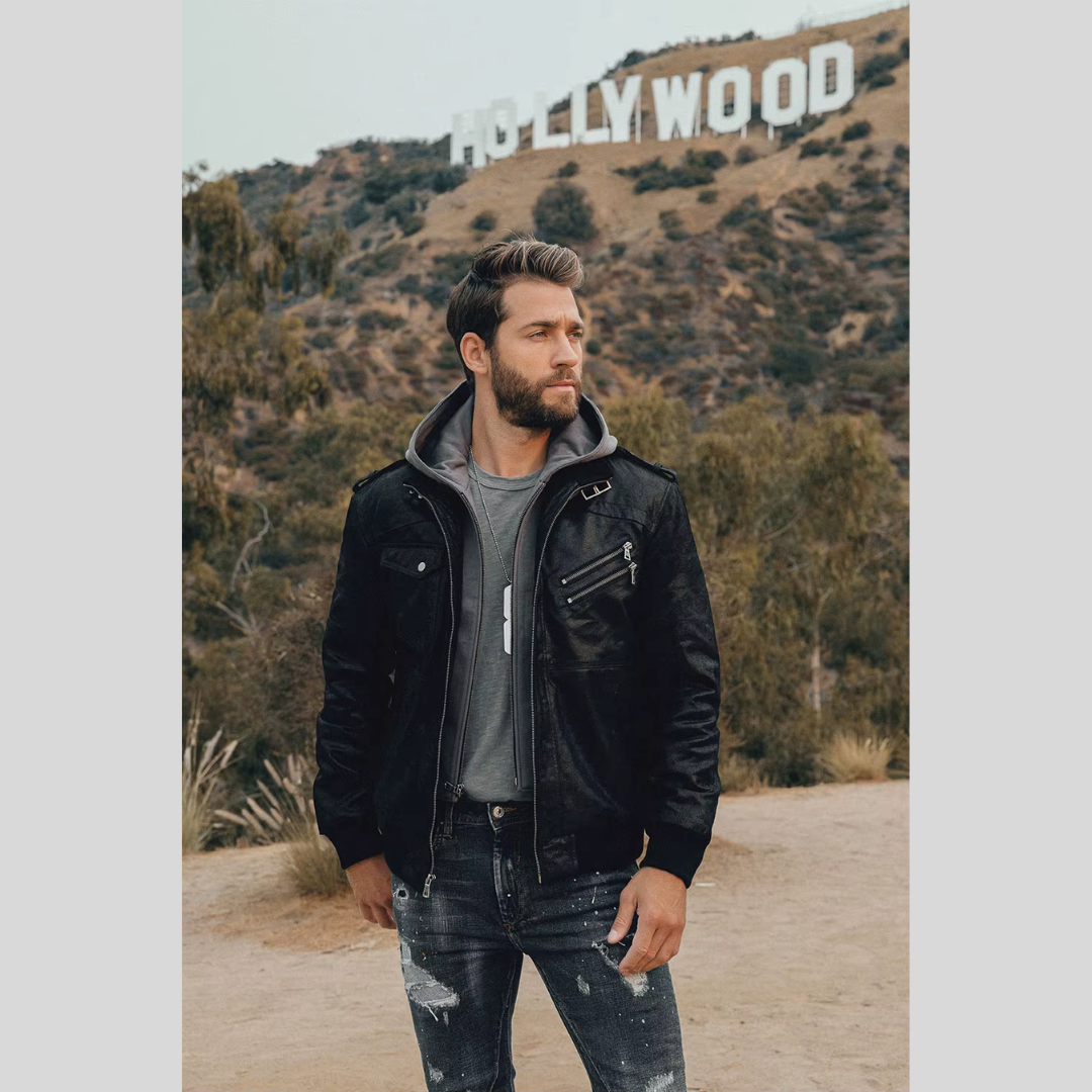 Louie | Lederjacke mit abnehmbarer Kapuze