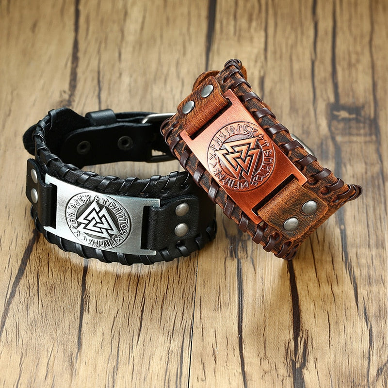 Viking Leder-Wickelarmband für Herren – Rock-Punk-Stil mit Kompass-Anhänger, verstellbare Länge, stylischer Armschmuck