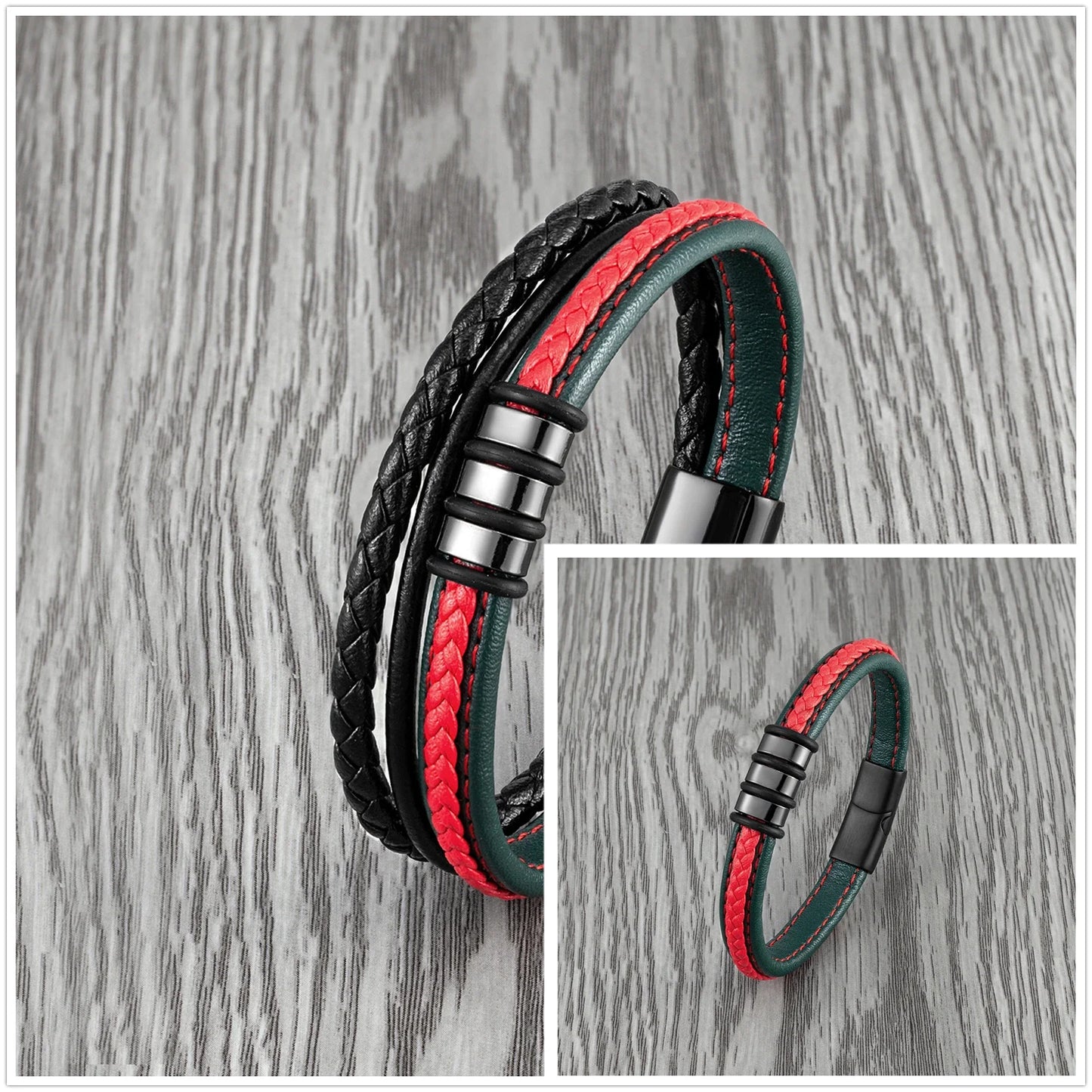 Lutetia Interlocking Couple Bracelet – 316L Stainless Steel & Leather Rope Classic Unisex