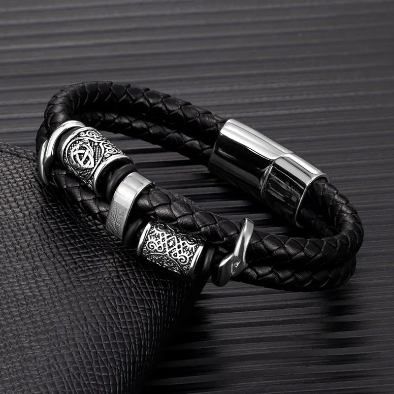 Ferentium Norse Compass Leather Bracelet – Viking Style Multilayer Braid for Men