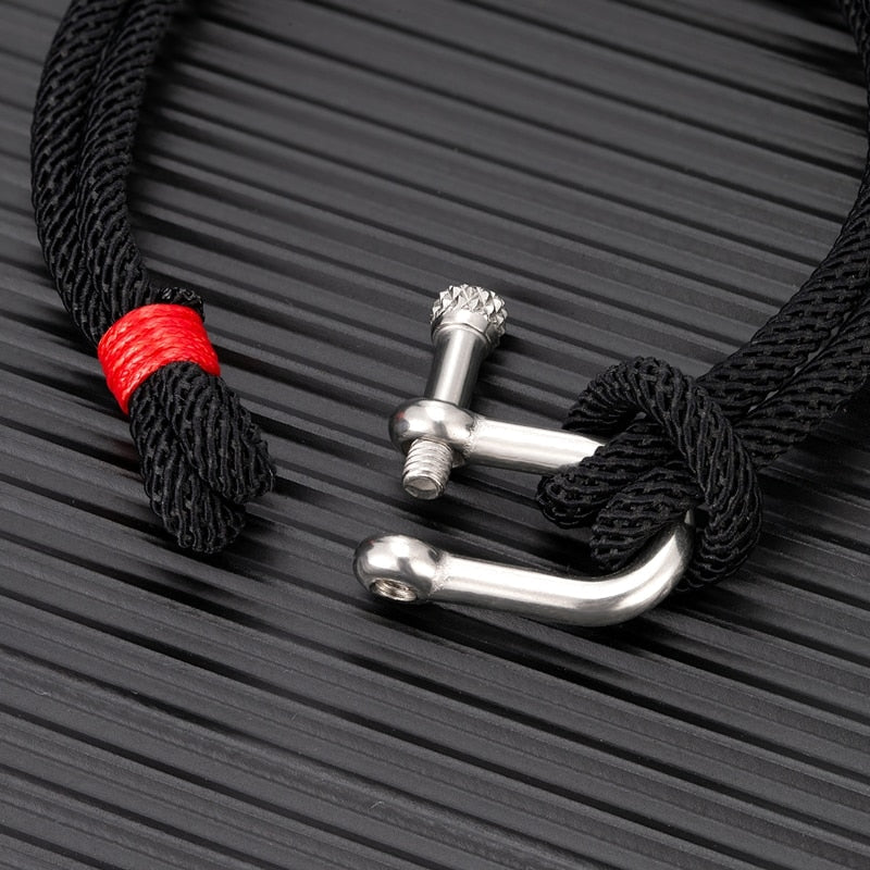 Rope Herren-Armband aus schwarzem Edelstahl – Überlebensarmband in U-Form für Outdoor- und Rettungseinsätze